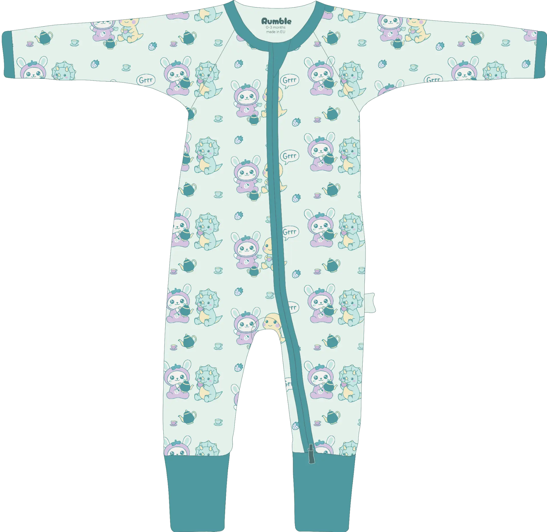 Dinosaur Tea Party custom print onesie