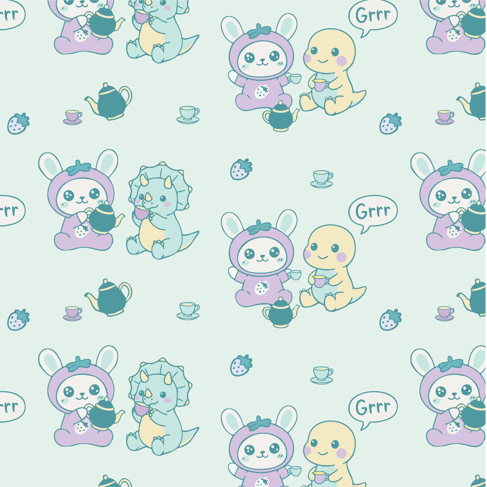Dinosaur Tea Party fabric swatch